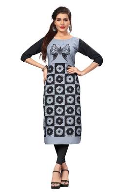 Grey Color Digital Printed American Crepe Straight Kurti 1