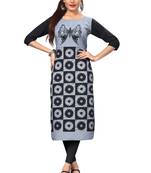 Grey Color Digital Printed American Crepe Straight Kurti