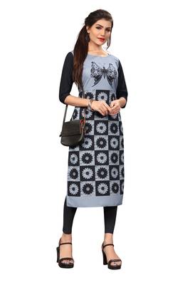 Grey Color Digital Printed American Crepe Straight Kurti 3