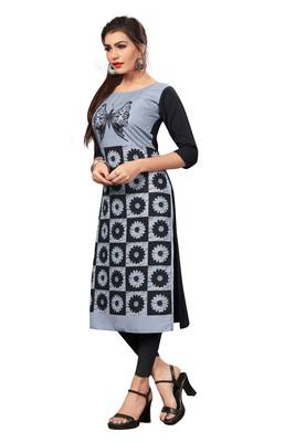 Grey Color Digital Printed American Crepe Straight Kurti 4