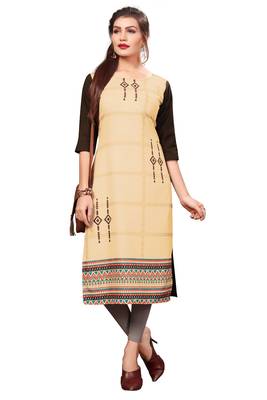 Beige Color Digital Printed American Crepe Straight Kurti 1