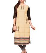 Beige Color Digital Printed American Crepe Straight Kurti