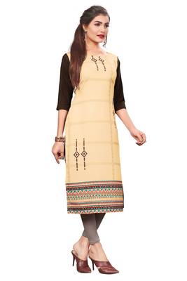 Beige Color Digital Printed American Crepe Straight Kurti 3