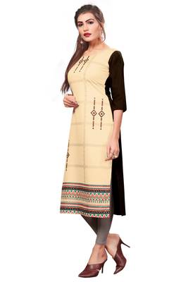 Beige Color Digital Printed American Crepe Straight Kurti 4