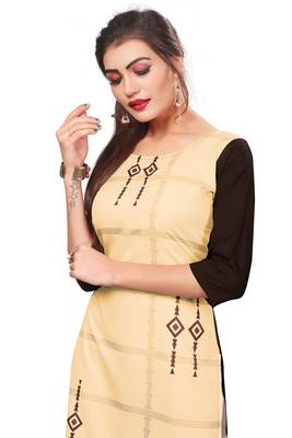 Beige Color Digital Printed American Crepe Straight Kurti 5