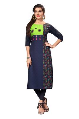 Navy Blue Color Digital Printed American Crepe Straight Kurti 1