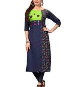 Navy Blue Color Digital Printed American Crepe Straight Kurti