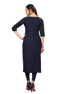 Navy Blue Color Digital Printed American Crepe Straight Kurti 2