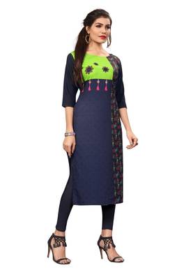 Navy Blue Color Digital Printed American Crepe Straight Kurti 3