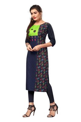 Navy Blue Color Digital Printed American Crepe Straight Kurti 4