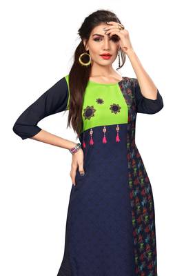 Navy Blue Color Digital Printed American Crepe Straight Kurti 5