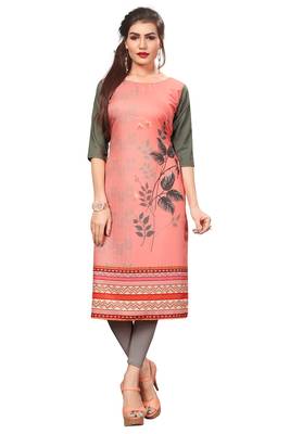Peach Color Digital Printed American Crepe Straight Kurti 1