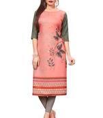 Peach Color Digital Printed American Crepe Straight Kurti