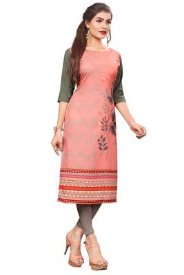 Peach Color Digital Printed American Crepe Straight Kurti 3