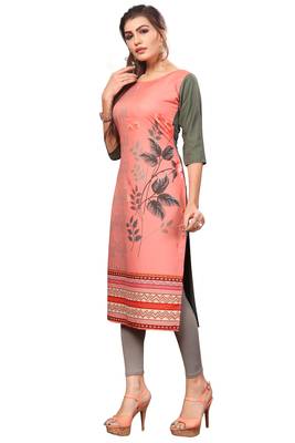 Peach Color Digital Printed American Crepe Straight Kurti 4