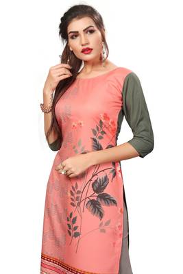 Peach Color Digital Printed American Crepe Straight Kurti 5