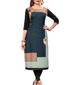 Dark Green Color Digital Printed American Crepe Straight Kurti