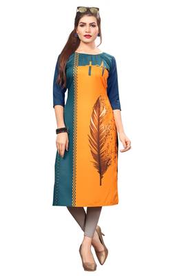 Yellow Color Digital Printed American Crepe Straight Kurti 1
