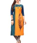 Yellow Color Digital Printed American Crepe Straight Kurti