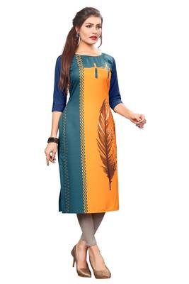 Yellow Color Digital Printed American Crepe Straight Kurti 3