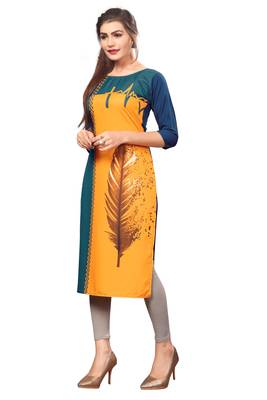 Yellow Color Digital Printed American Crepe Straight Kurti 4