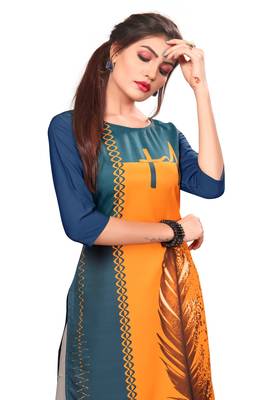Yellow Color Digital Printed American Crepe Straight Kurti 5