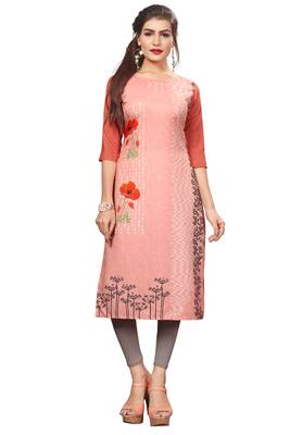 Peach Color Digital Printed American Crepe Straight Kurti 1