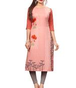 Peach Color Digital Printed American Crepe Straight Kurti