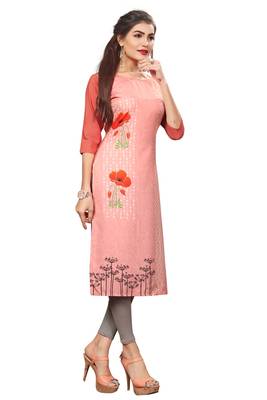 Peach Color Digital Printed American Crepe Straight Kurti 3
