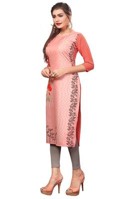 Peach Color Digital Printed American Crepe Straight Kurti 4