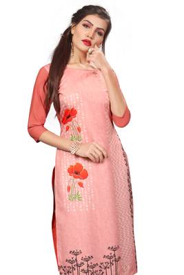 Peach Color Digital Printed American Crepe Straight Kurti 5