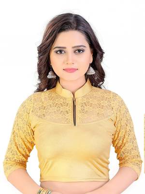 Golden Long Sleeve Lycra Party Wear Stretchable Readymade Blouse with Zip 1