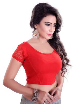 Red Lycra Stretchable Readymade Blouse for Women Short Sleeve  1