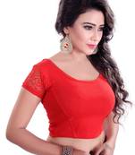 Red Lycra Stretchable Readymade Blouse for Women Short Sleeve 