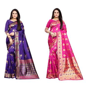 Multicolor woven banarasi silk saree with blouse 1