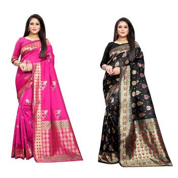 Multicolor woven banarasi silk saree with blouse 1