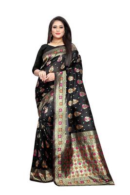 Multicolor woven banarasi silk saree with blouse 3