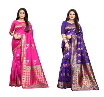 Multicolor woven banarasi silk saree with blouse 1