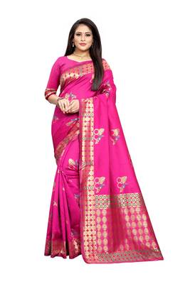 Multicolor woven banarasi silk saree with blouse 2