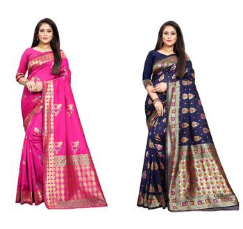Multicolor woven banarasi silk saree with blouse 1