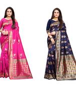 Multicolor woven banarasi silk saree with blouse
