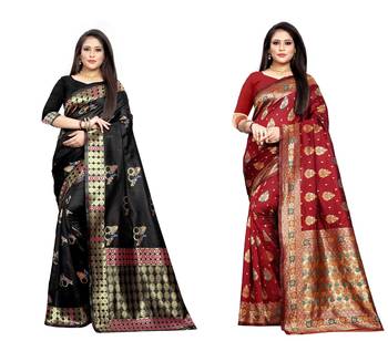Multicolor woven banarasi silk saree with blouse 1