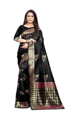 Multicolor woven banarasi silk saree with blouse 2