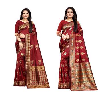 Multicolor woven banarasi silk saree with blouse 1