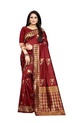 Multicolor woven banarasi silk saree with blouse 2
