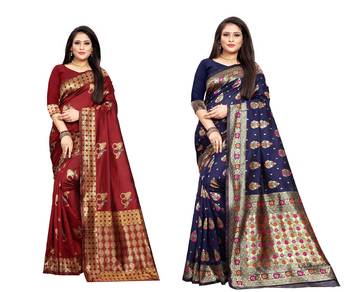 Multicolor woven banarasi silk saree with blouse 1