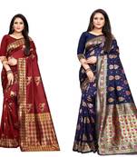 Multicolor woven banarasi silk saree with blouse