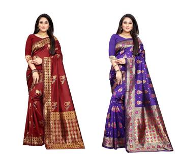 Multicolor woven banarasi silk saree with blouse 1