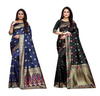 Multicolor woven banarasi silk saree with blouse 1