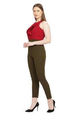 Red and Olive Green Color scuba crepe Fabric Jumsuit 3